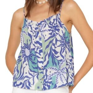 XiRENA Blue Green Printed Spaghetti Strap Tank Top